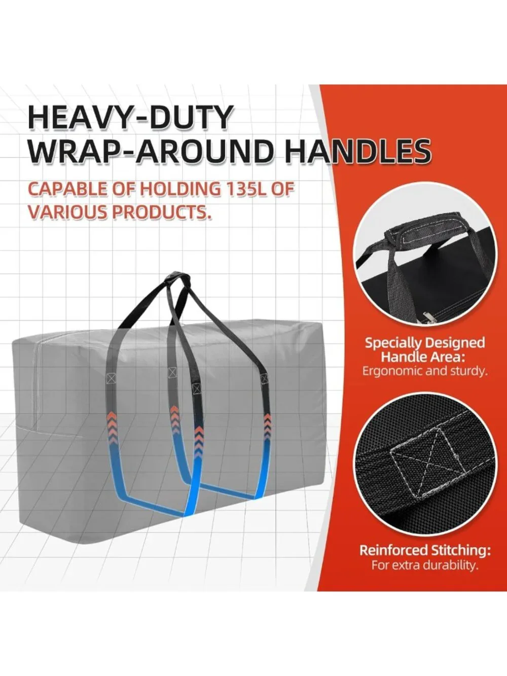 Extra Large Waterproof Travel Duffel Bag with Strong Handles & Durable Zippers